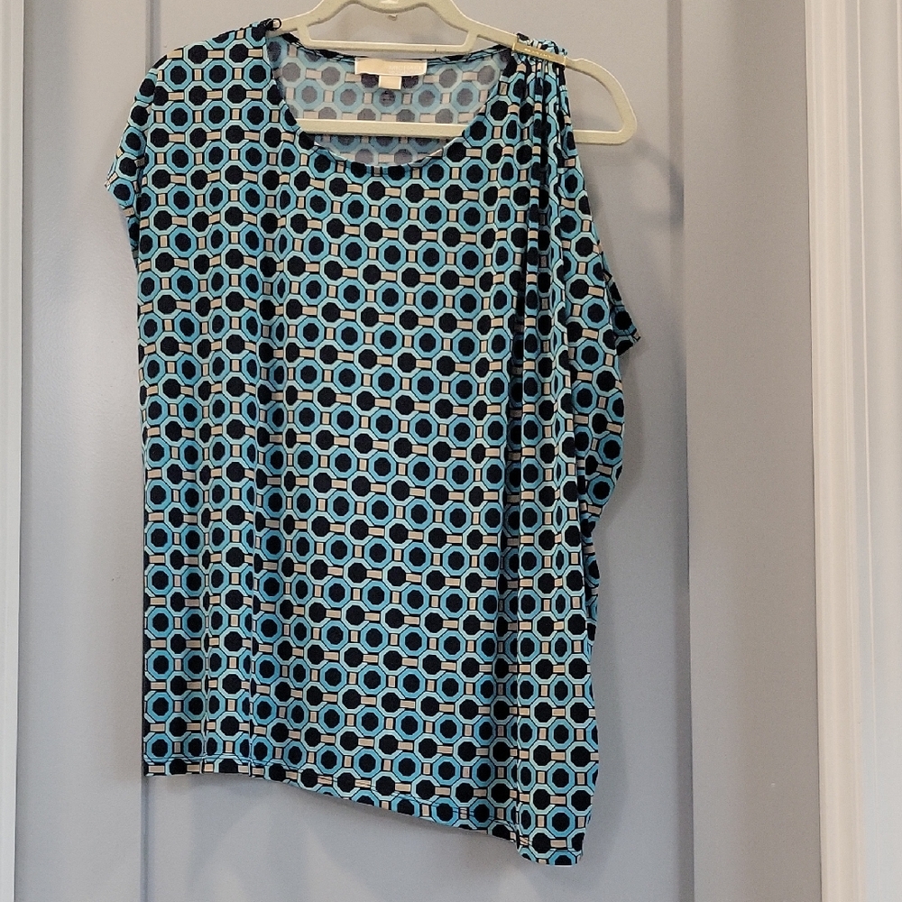 Michael Kors Aqua and Black Patterned Blouse